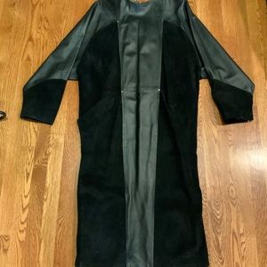 Vintage Getty Godard Dress Women Leather Suede Black Pockets #EL14